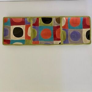 PIER 1 URBAN DOT 3 SECTION PLATE EARTHENWARE 20" X 6 1/2" EXCELLENT CONDITION